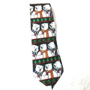 Coca Cola Polar Bear mens tie Holly Christmas Tree